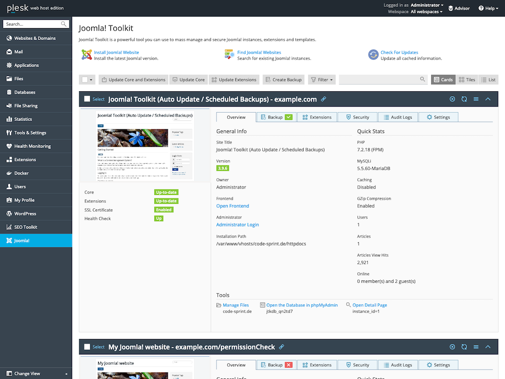Joomla! Toolkit extension - Plesk