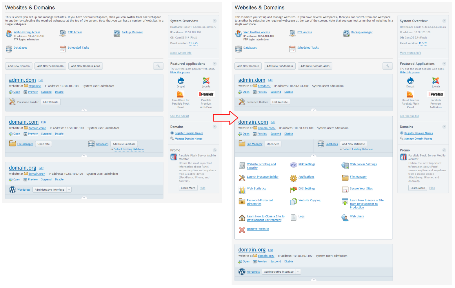 Websites in details (Active List). Click to enlarge