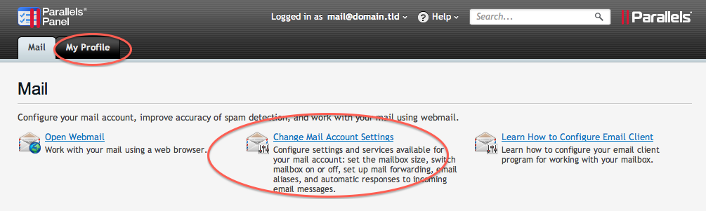 Mail user interface in Plesk 11.5