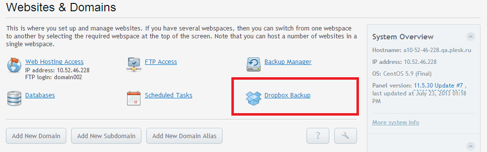 Plesk Dropbox Backup extension