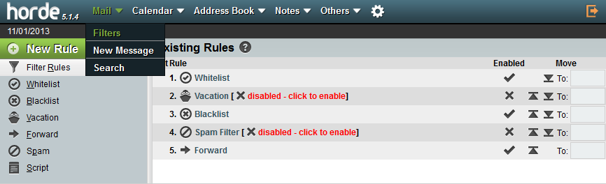 Horde filters page when Dovecot is installed