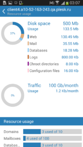 Plesk Mobile App For Android - Basic Statistics