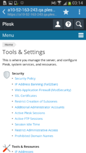 Plesk Mobile App For Android - Tools and Settings