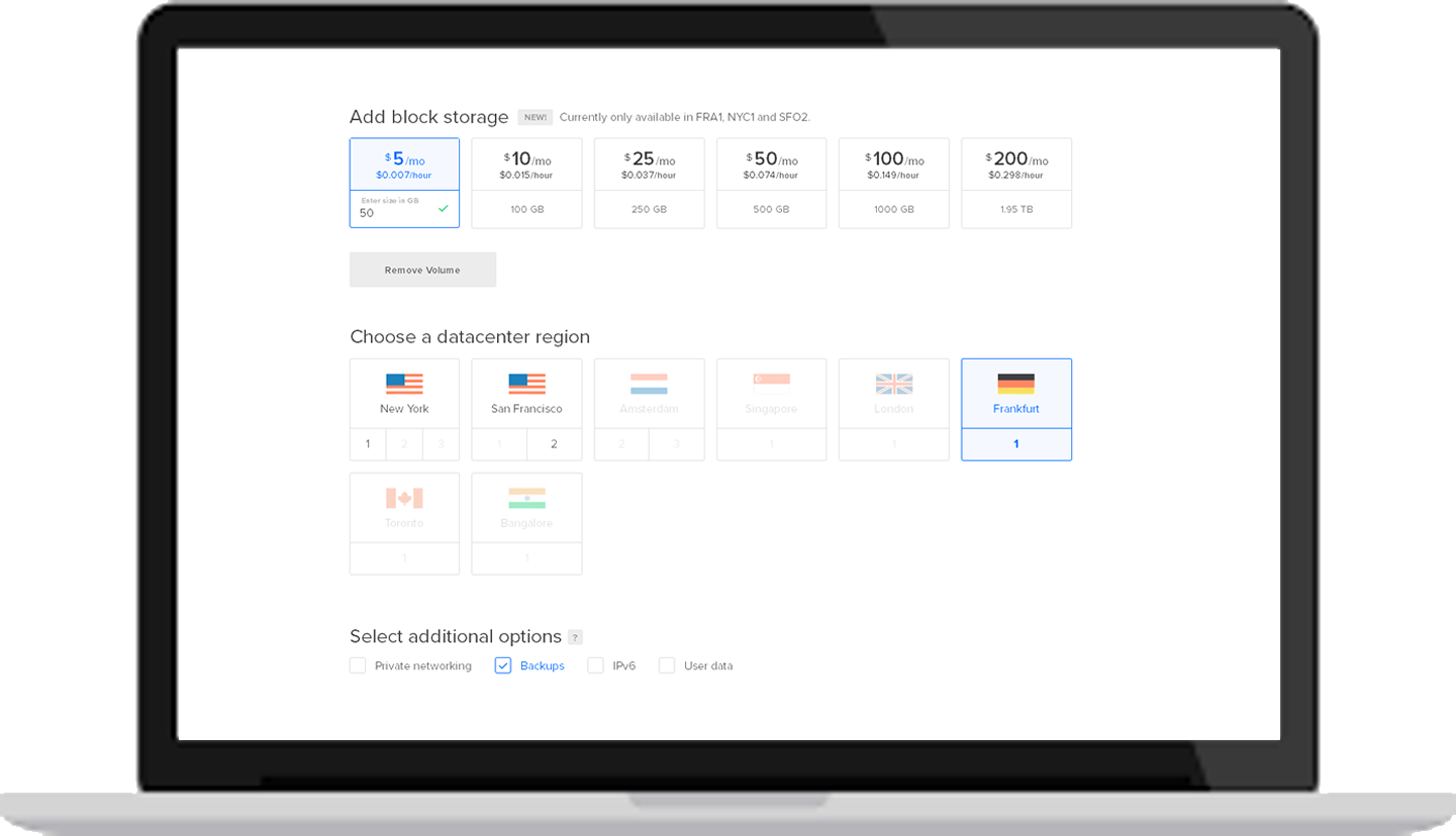 DigitalOcean datacenter region selection