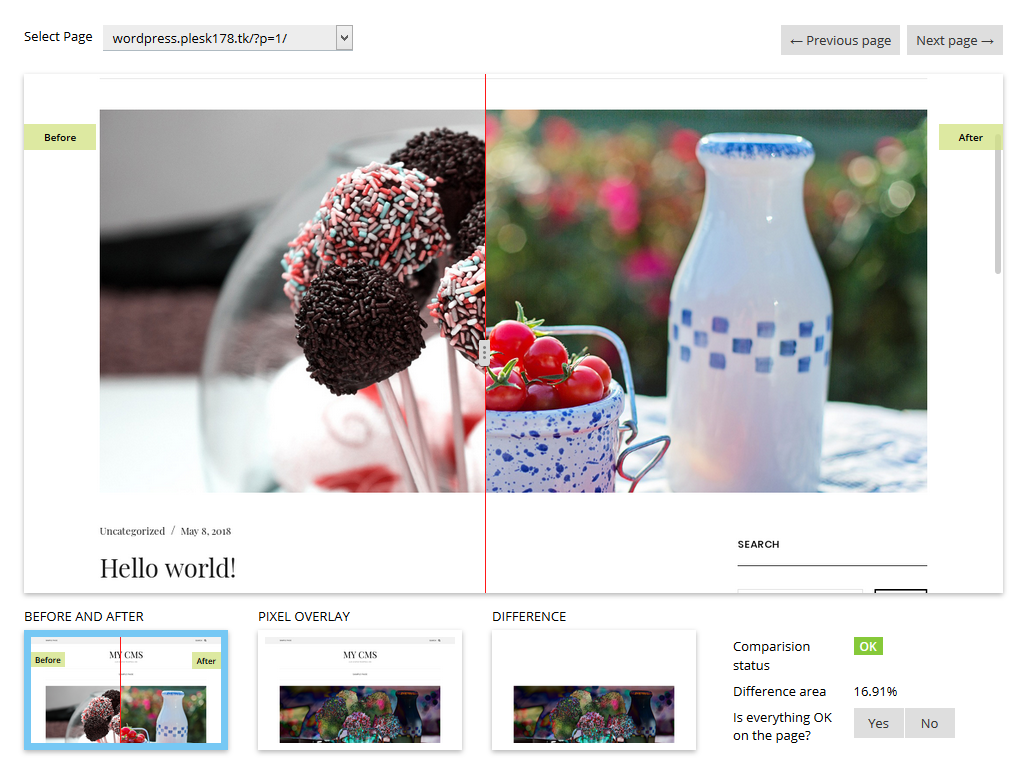 Smart Updates for WP Toolkit - before and after screenshot - Plesk extension