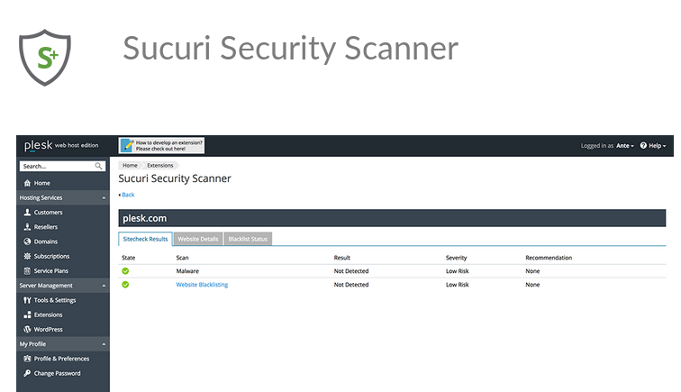 Sucuri Security Scanner on Plesk - Screenshot
