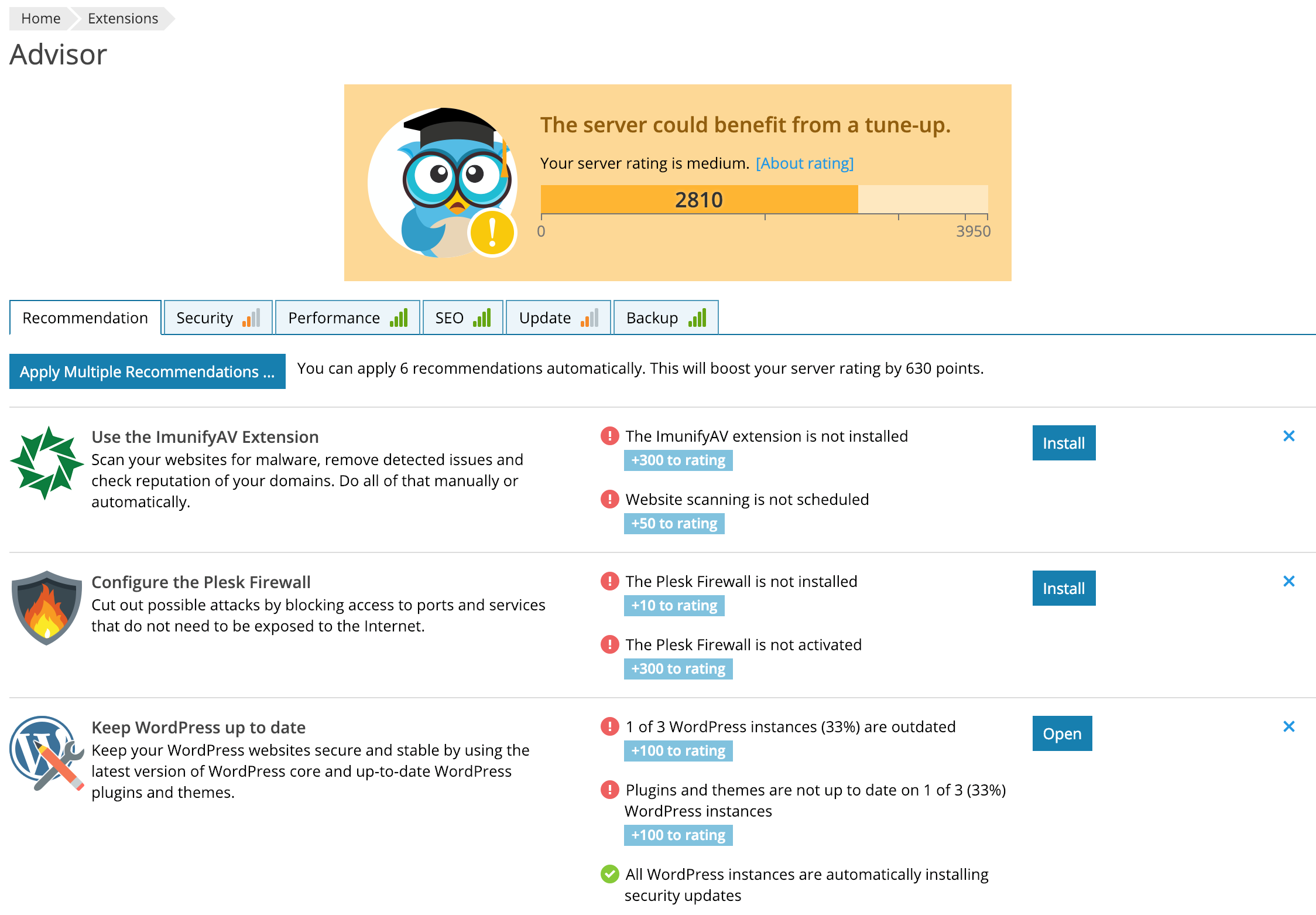 6 reasons to update plesk onyx - screenshot-5 - install advisor extension