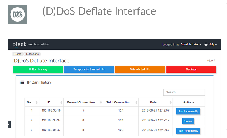 Using DDOS Deflate Interface Extension