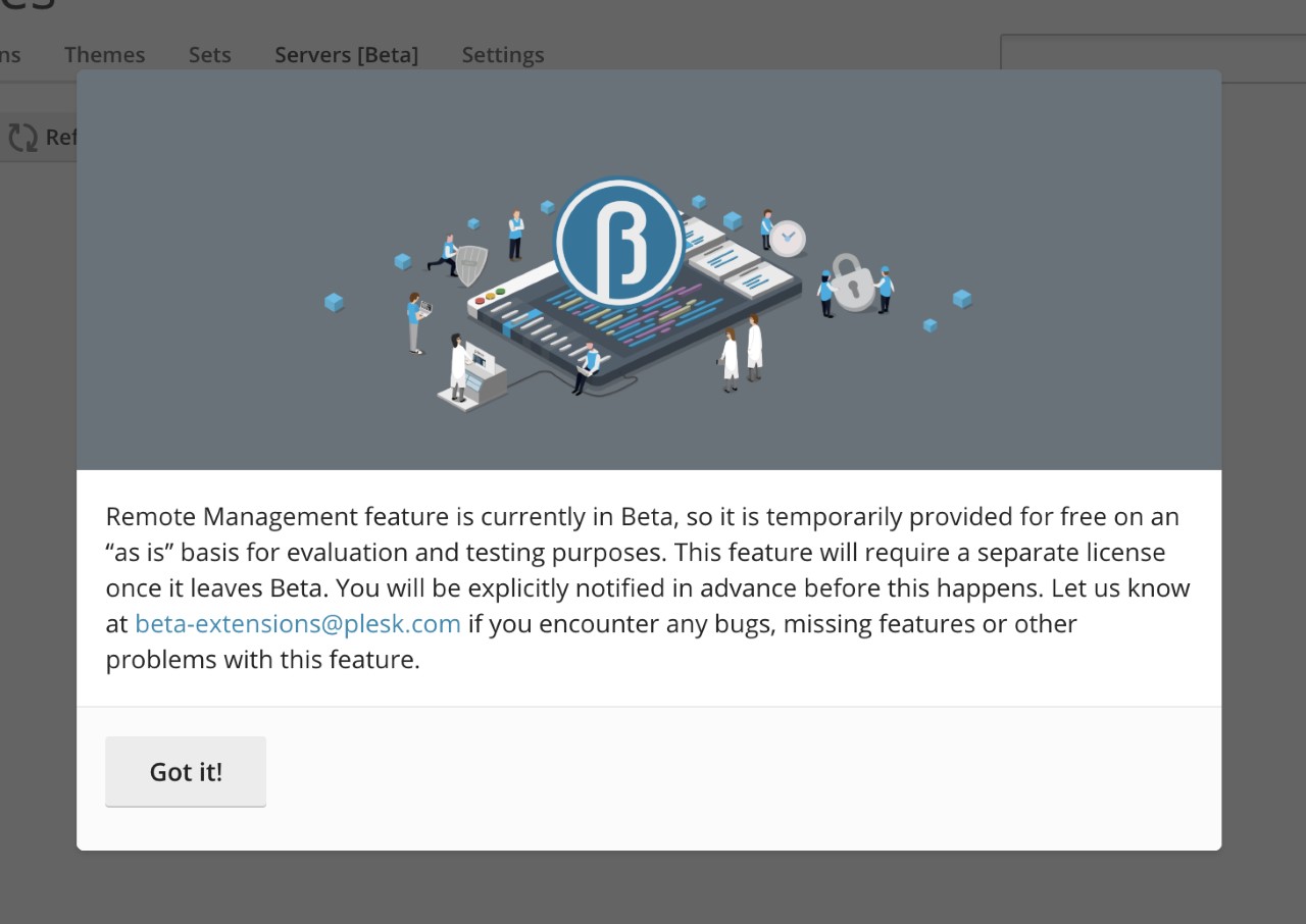 Remote WordPress Management Beta notice on WordPress Toolkit 4.0 - Plesk
