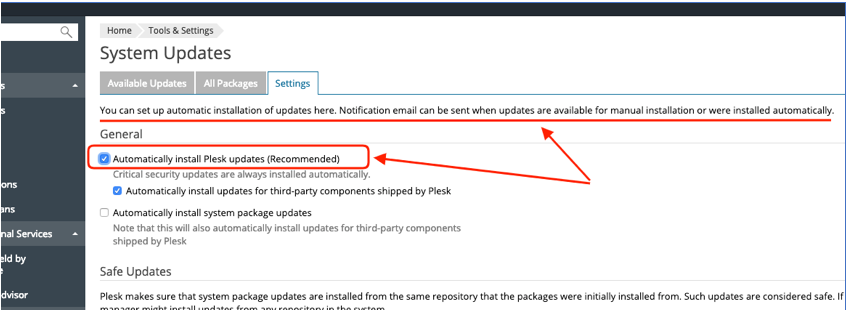 Set up automatic update installation in Plesk - Plesk 17.8 auto-update