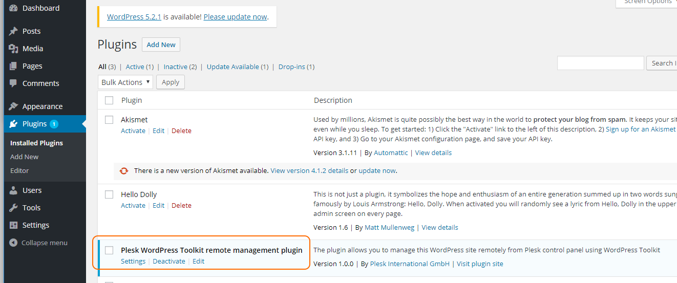 Remote WordPress Management Plugin - WordPress Toolkit 4.1 - Plesk