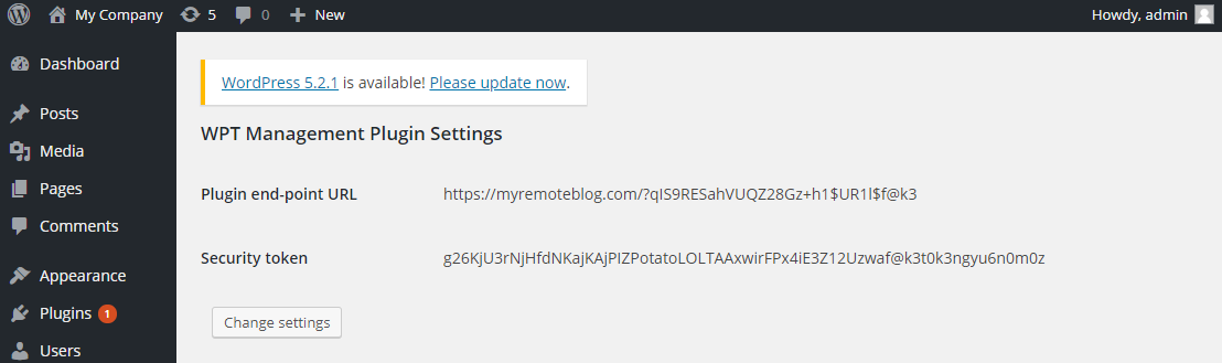 Remote WordPress Management Plugin Settings