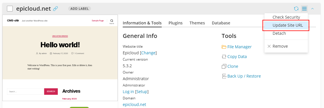 wordpress-toolkit-4.6-update-website-url - Plesk