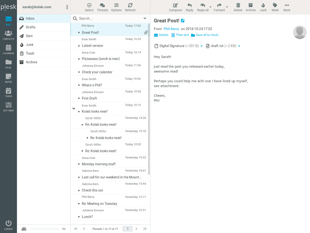 Delivering the Best Email and Collaboration Experience - Plesk Premium Email, Powered by Kolab: Secure, Self-Hosted Online Office - Plesk