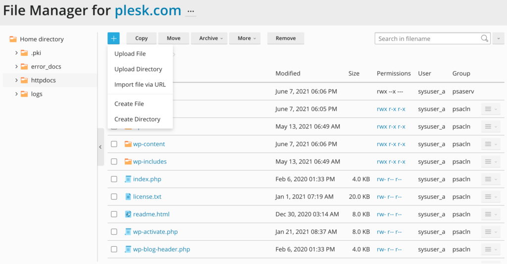 File manager Plesk blog
