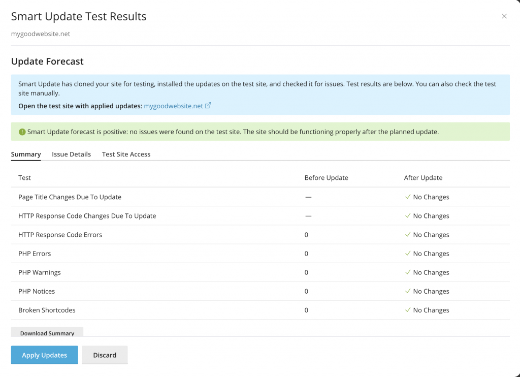 WP Toolkit Smart Update Test Results