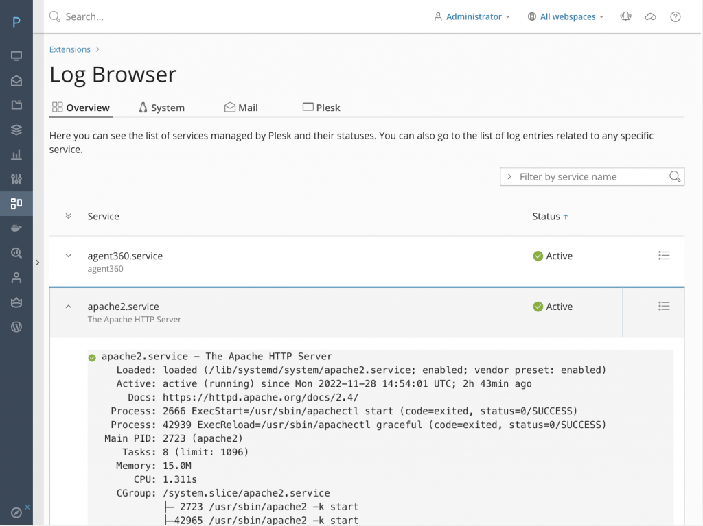 Log Browser Plesk