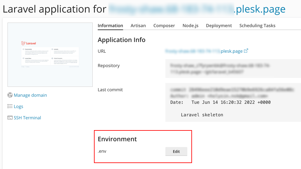 Laravel Toolkit Plesk