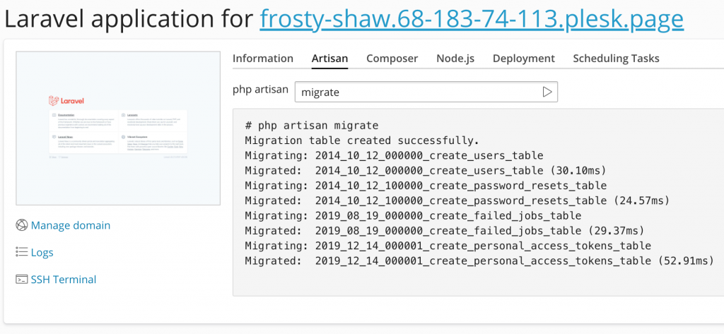 Laravel Toolkit Plesk