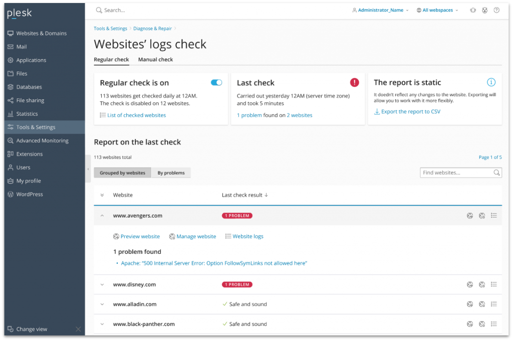 Website log check