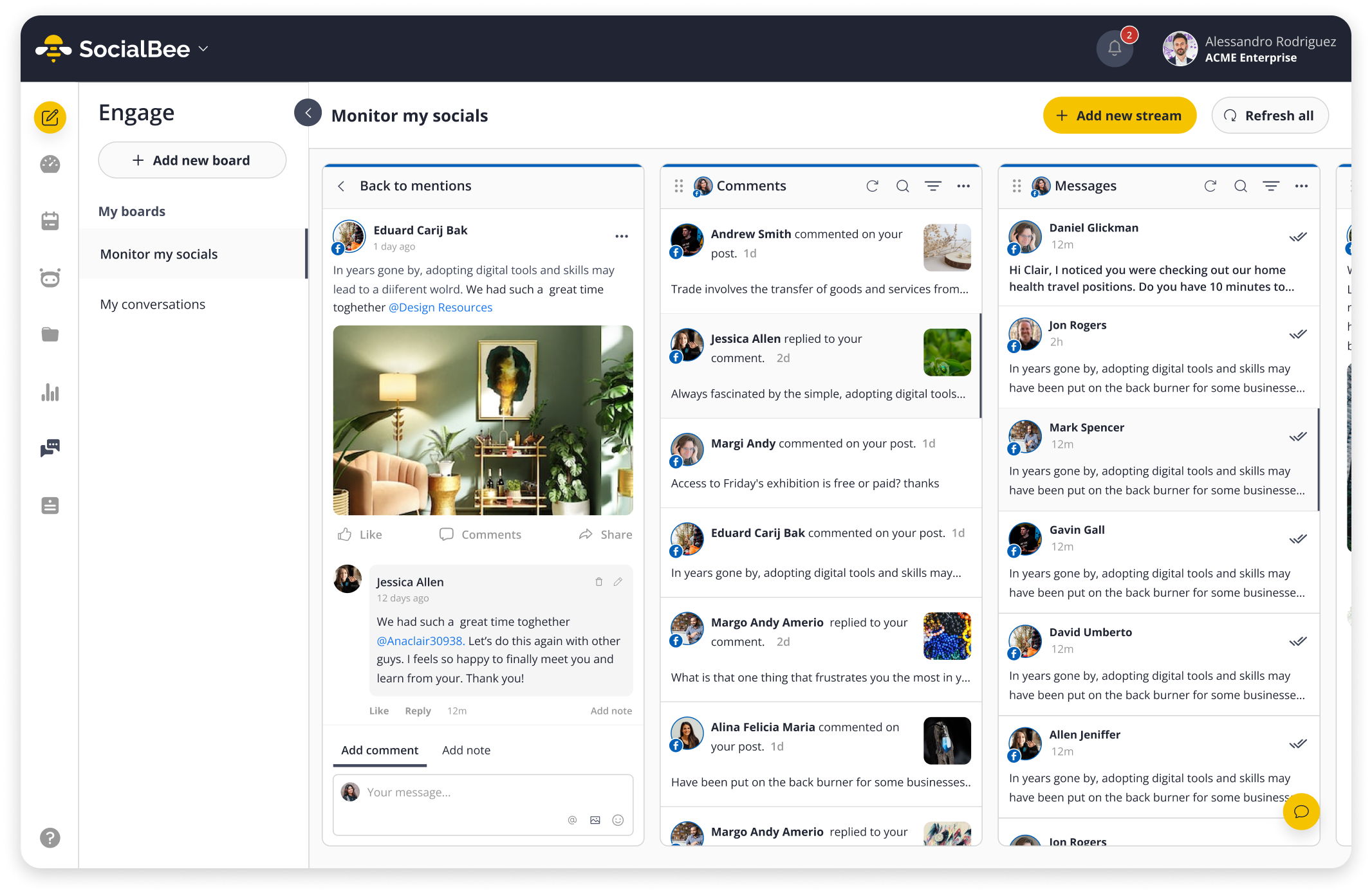 SocialBee social inbox streams